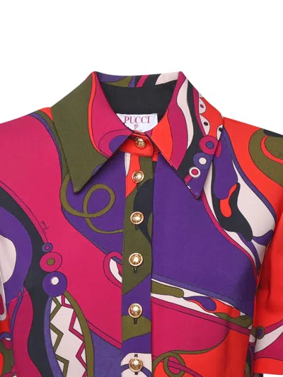 Pucci Fitted Waist Mini Dress With Button Accents In Multi