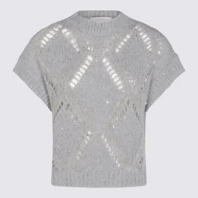 Antonelli Bohemian Mood Open-knit Cotton-blend Top In Gray