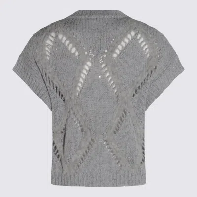 Antonelli Bohemian Mood Open-knit Cotton-blend Top In Gray