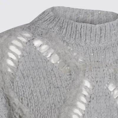 Antonelli Bohemian Mood Open-knit Cotton-blend Top In Gray