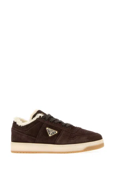 Prada Suede Sneakers Rubber Sole In Brown