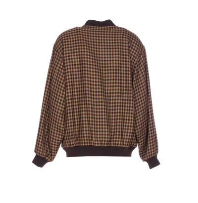 Saint Laurent Cassandre Bomber Jacket In Wool Check In Brown