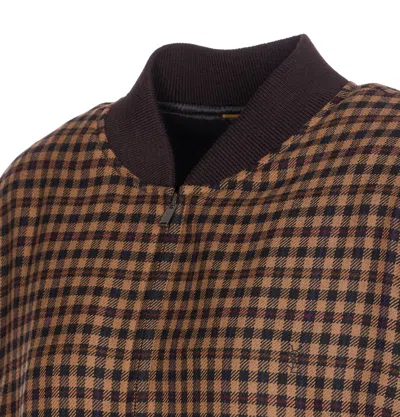 Saint Laurent Cassandre Bomber Jacket In Wool Check In Brown
