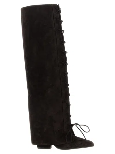 Paris Texas Knee High Lace Up Suede Boots In Brown