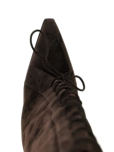 Paris Texas Knee High Lace Up Suede Boots In Brown