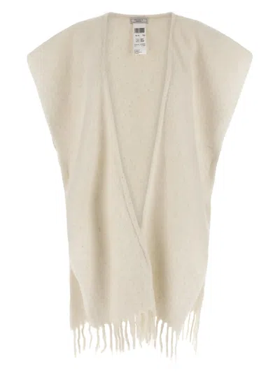 Peserico Sequin-embellished Fringed Cape In Brown