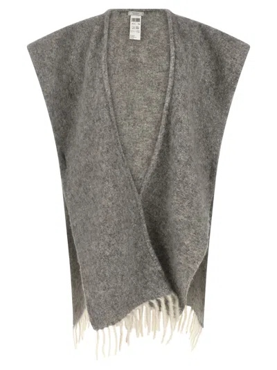 Peserico Grey Boucle Yarn Cape In Gray