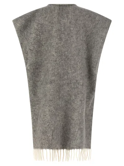 Peserico Grey Boucle Yarn Cape In Gray