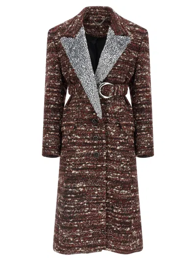 Rabanne Textured Wool Coat Belted Waist In Brown