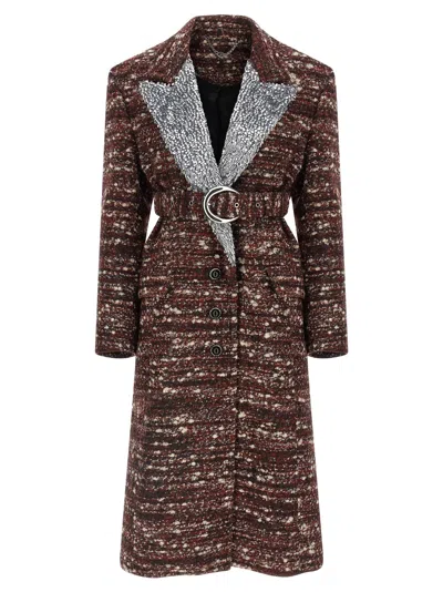 Rabanne Textured Wool Coat Belted Waist In Brown
