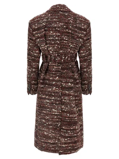 Rabanne Textured Wool Coat Belted Waist In Brown