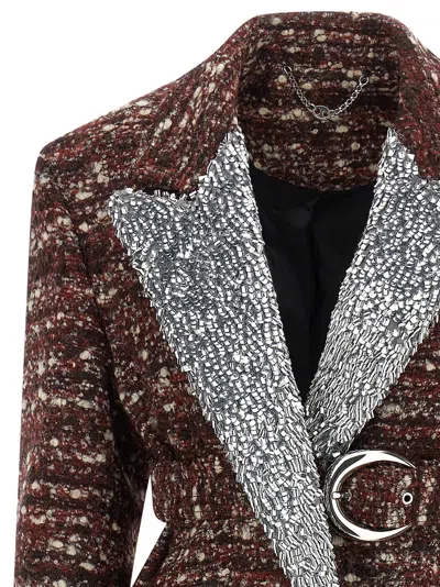 Rabanne Textured Wool Coat Belted Waist In Brown