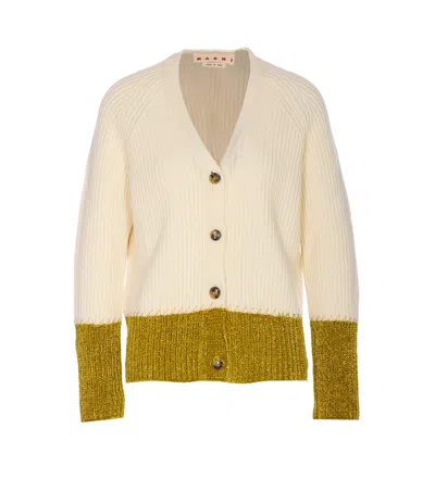 Marni Long Sleeve V-neck Knitted Cardigan In White