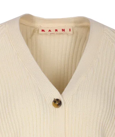 Marni Long Sleeve V-neck Knitted Cardigan In White