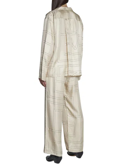 Totême White Shirt With Cuban Collar And Monogram In Silk Woman In Gold