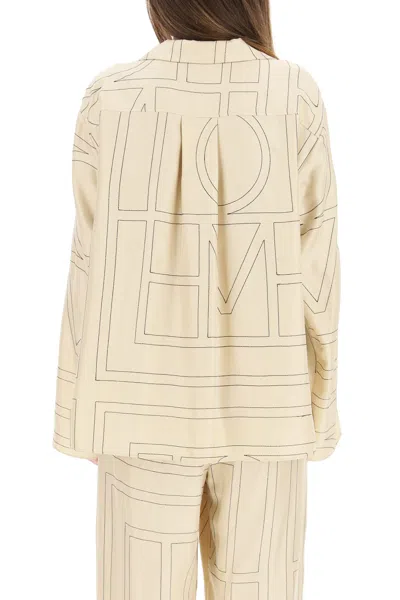 Totême White Shirt With Cuban Collar And Monogram In Silk Woman In Yellow