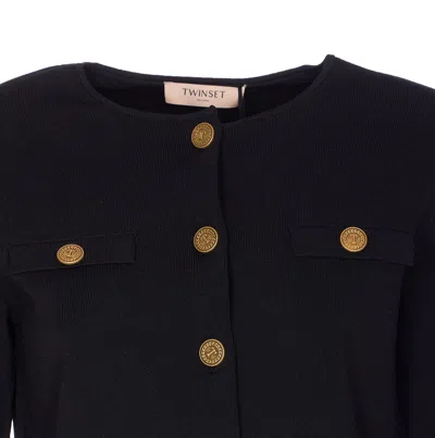 Twinset Black Viscose Casual Jacket In Black