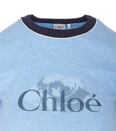 Chloé Chloè Logo Cotton T Shirt In Blue