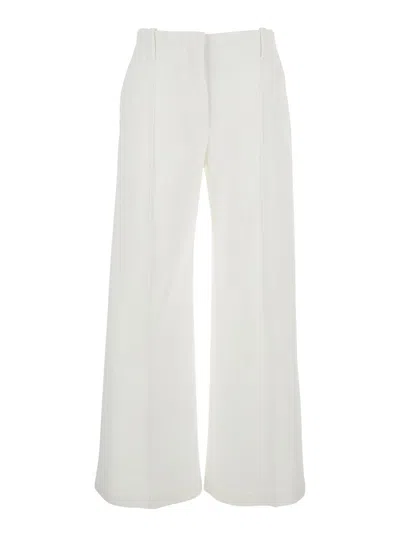Brunello Cucinelli White Flared Pants With Belt Loops And Monil Detail On The Loop In Cotton Stretch Woman In White