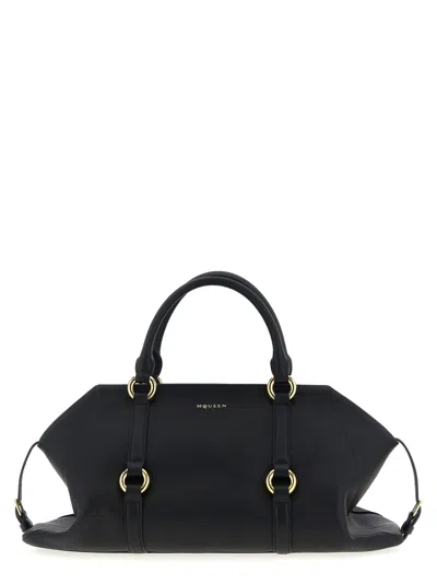 Alexander Mcqueen Borsa A Mano Farringdon Media In Pelle Nera Donna In Black