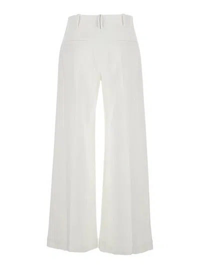 Brunello Cucinelli White Flared Pants With Belt Loops And Monil Detail On The Loop In Cotton Stretch Woman In White