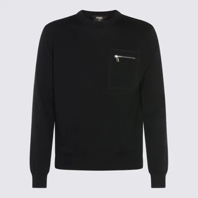 Fendi Regular Fit Wool Blend Pullover With Pockets In Black