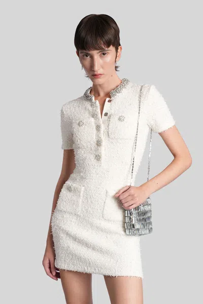 Self-portrait Embellished Button-detailed Mini Dress In Neutral