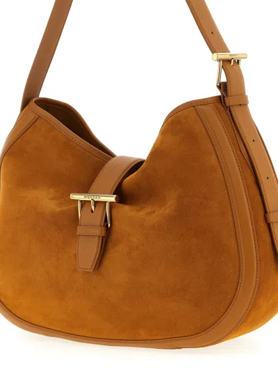 Alexander Mcqueen Brown Shoulder Bag With Adjustable Shoulder Strap And T Buckle Closure On The Front In Suede Woman In Brown
