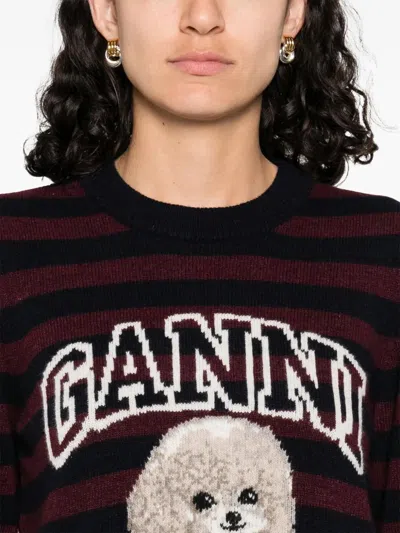 Ganni Graphic Wool Mix Poodle Stripe Crewneck Knitwear Multicolor