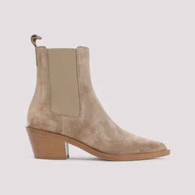 Gianvito Rossi Suede Leather Ankle Boots In Brown