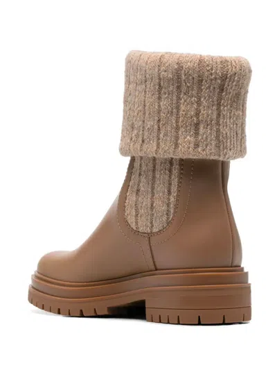 Gianvito Rossi Tenney Leather And Ribbed-knit Chelsea Boots In Brown
