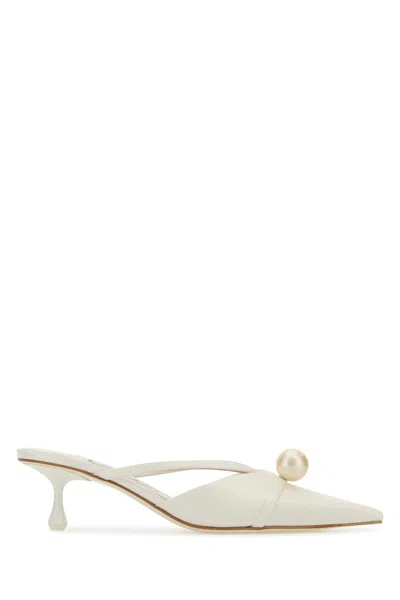 Jimmy Choo Satin Mules With Pearl Detail And Kitten Heel In White