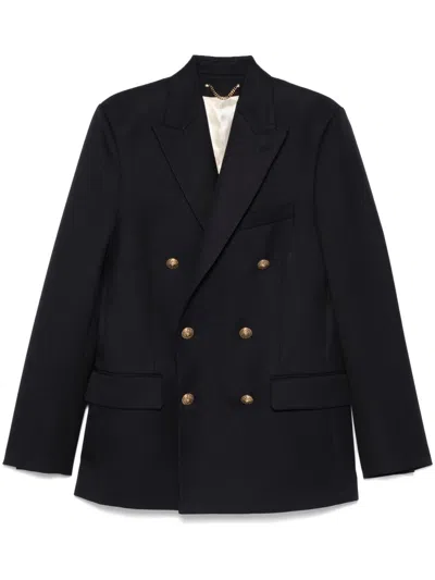 Golden Goose Navy Blue Pinstripe Double-breasted Jacket In Black