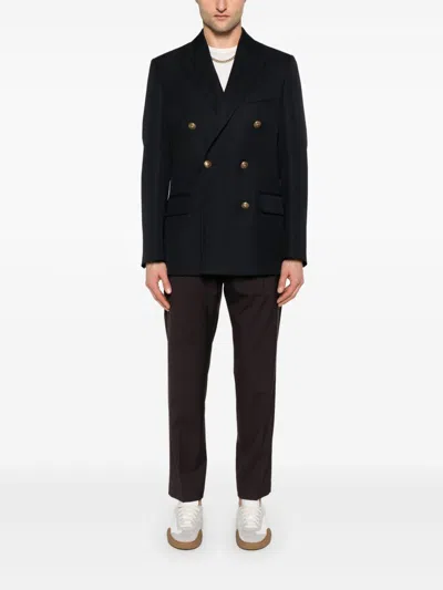 Golden Goose Navy Blue Pinstripe Double-breasted Jacket In Black