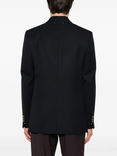 Golden Goose Navy Blue Pinstripe Double-breasted Jacket In Black