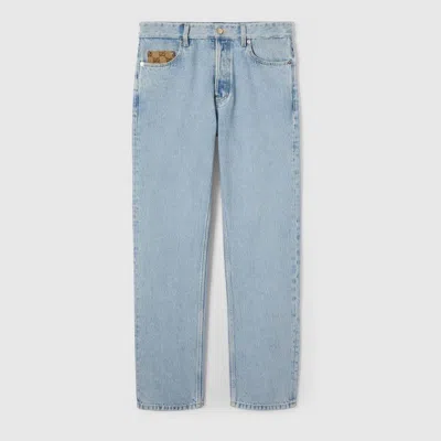 Gucci Jeans With Gg Canvas Details In Blue