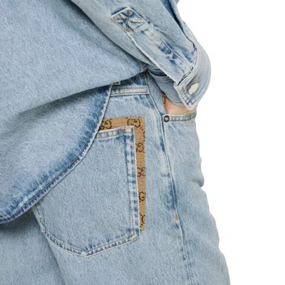 Gucci Jeans With Gg Canvas Details In Blue