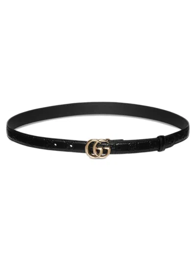 Gucci Double G Buckle Leather Belt In Black