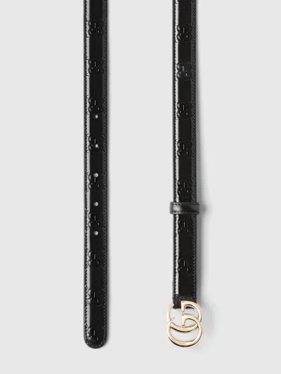 Gucci Double G Buckle Leather Belt In Black