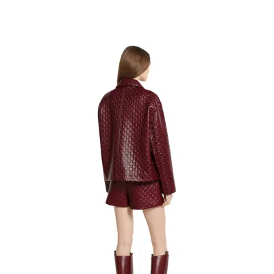 Gucci Women Oversized Leather Jacket With Embossed Gg In Burgundy