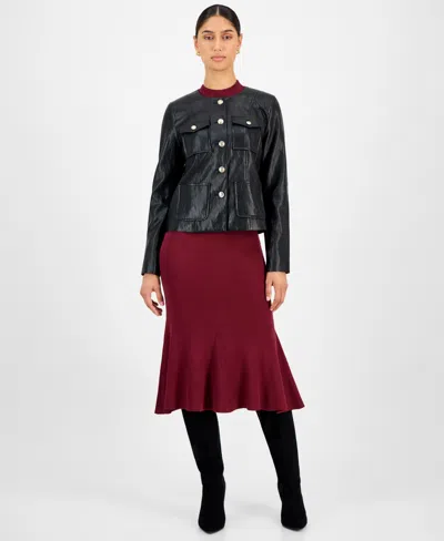 T Tahari Collarless Faux Leather Jacket In Black