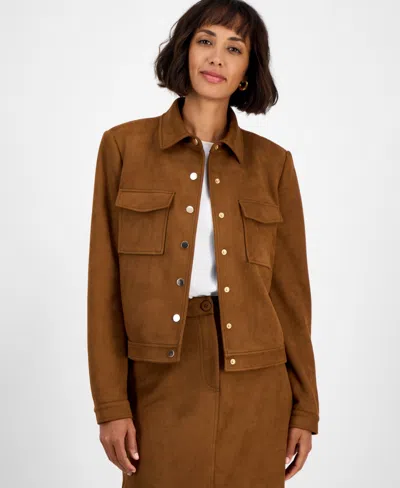 T Tahari Snap Front Jacket In Brown