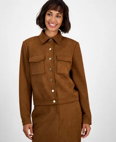 T Tahari Snap Front Jacket In Brown