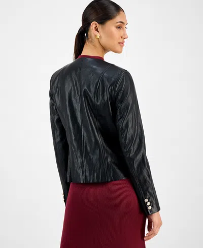 T Tahari Collarless Faux Leather Jacket In Black