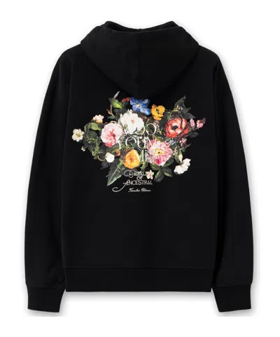 Wooyoungmi Black Hoodie With Drawstring Hood And Floral Motif On The Rear In Cotton Man In Black