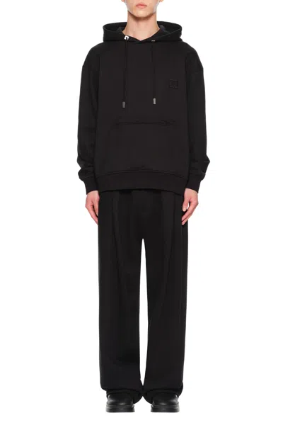 Wooyoungmi Black Hoodie With Drawstring Hood And Floral Motif On The Rear In Cotton Man In Black