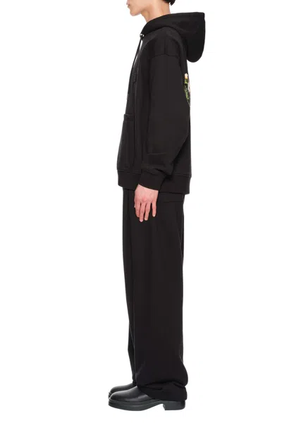 Wooyoungmi Black Hoodie With Drawstring Hood And Floral Motif On The Rear In Cotton Man In Black