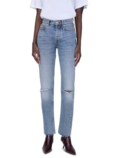 Anine Bing Bruno Destructed Frayed Jeans In Blue