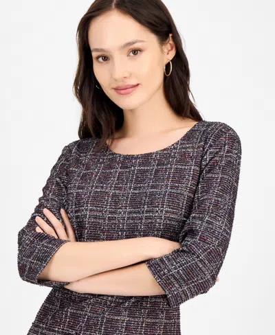 Connected Petite Printed Ponte 3/4-sleeve Sheath Dress In Gray