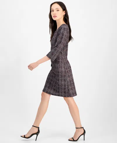 Connected Petite Printed Ponte 3/4-sleeve Sheath Dress In Gray